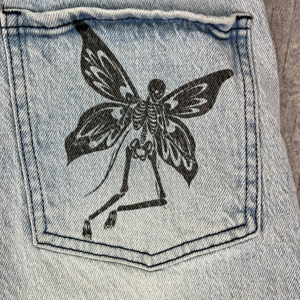 Hot Topic Skeleton Fairy Jeans Women 1/26x30 Light Blue Wide Leg Goth Fairycore